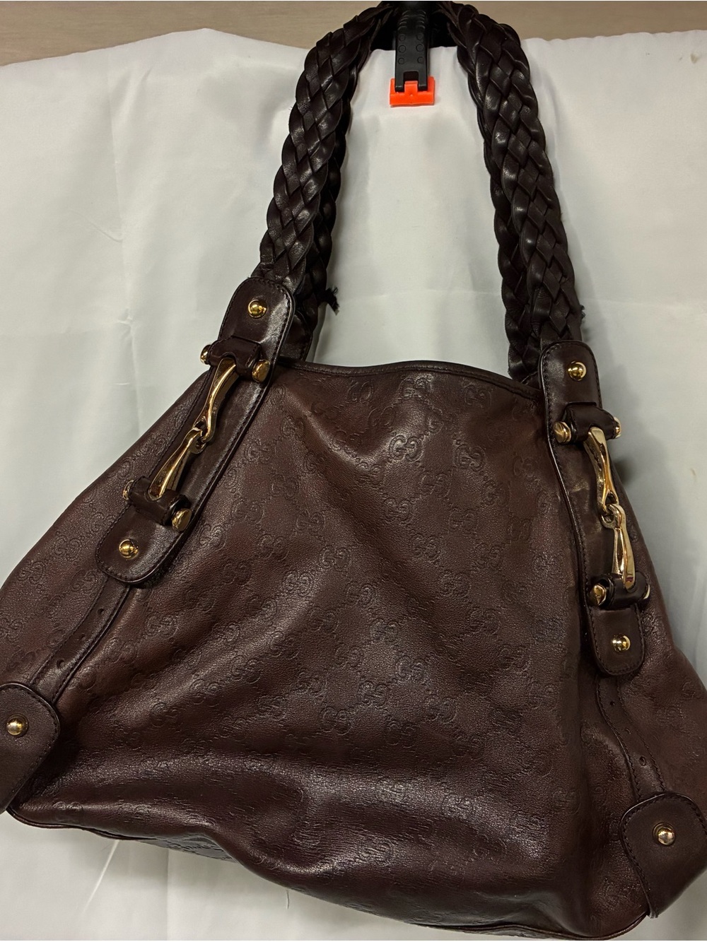 Gucci Dark Brown Braided-Handle Monogram Shoulder Bag - Picture 10 of 10